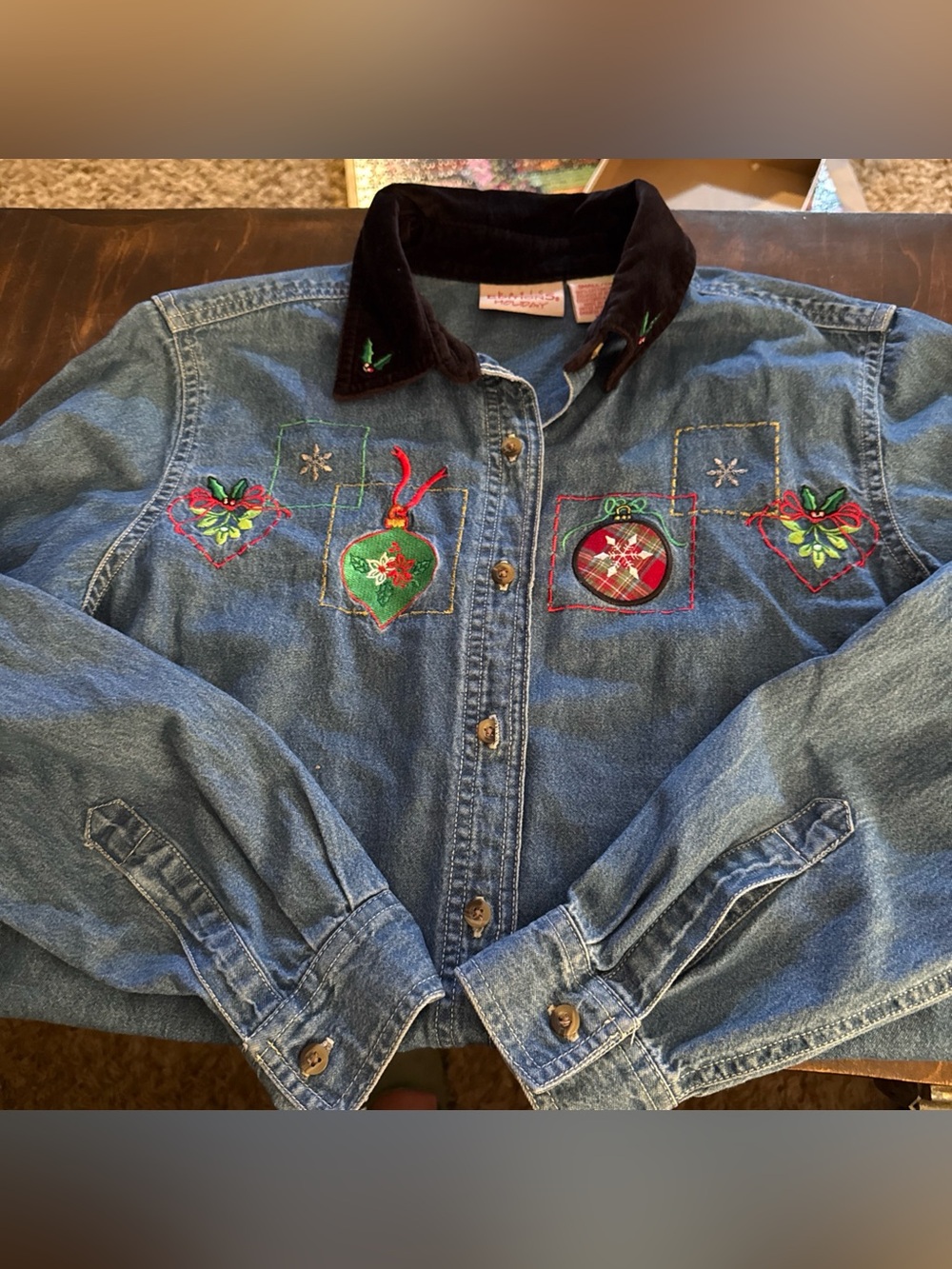 Vintage Holiday Denim Jean shirt ornaments basic  editions  small Christmas